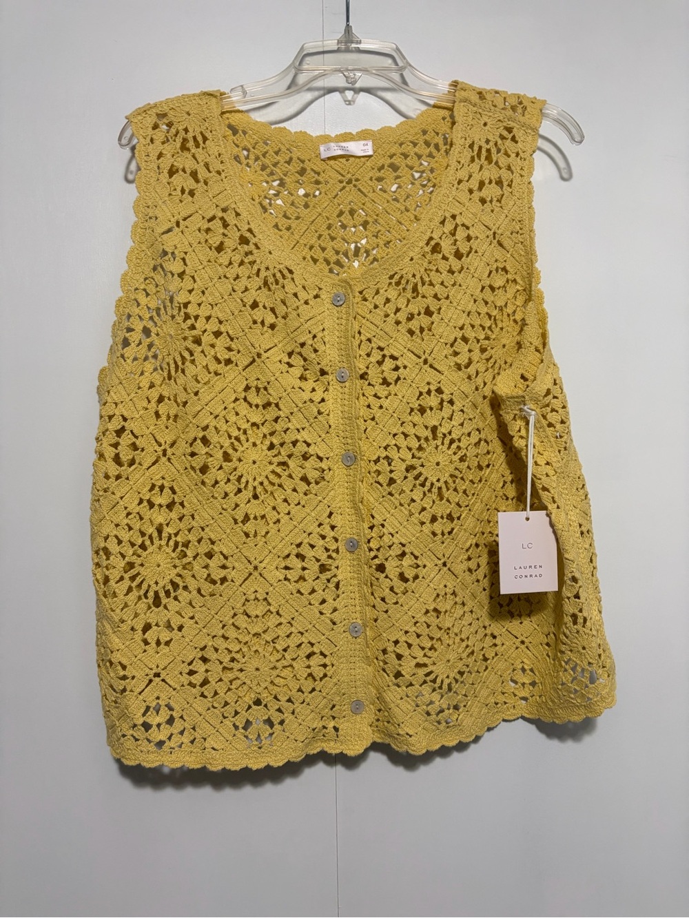 NWT Lauren Conrad Crochet Button-Front Yellow Tank Vest size 0X
